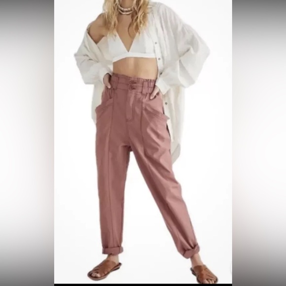 Free People Pants Womens XS Ready To Run Cinch Waist Baggy Brandy Pink - Picture 3 of 9